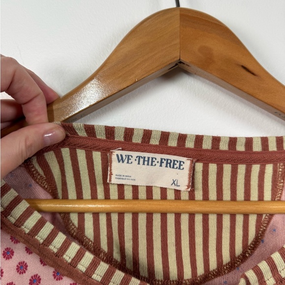 Free People Instant Classic Long Sleeve Patchwork Tee Button Up Boho - Picture 3 of 6